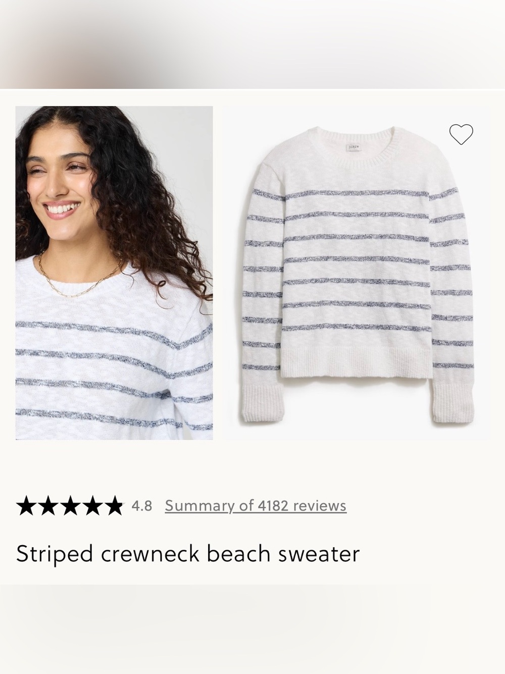 J. Crew White Crewneck Sweater with Navy Stripes